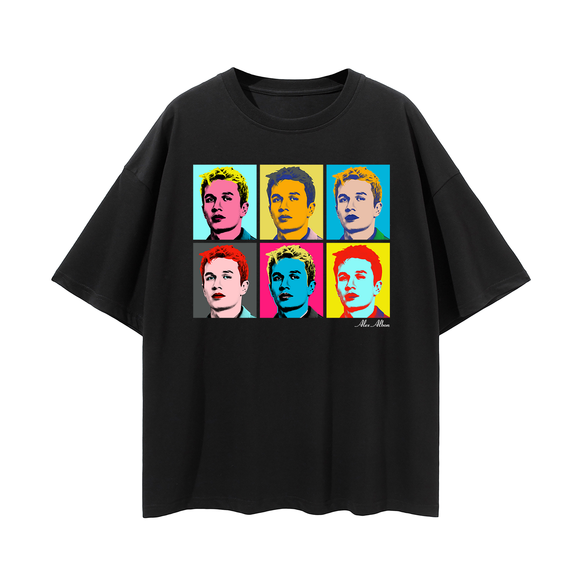 Black Alex Albon T-shirt in a pop art style